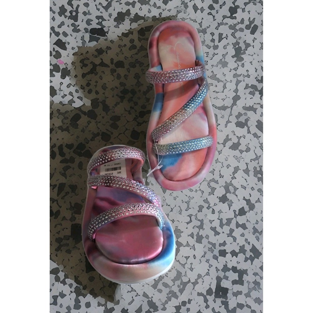 Jessica Simpson Pink Blue Watercolor Tye Die Girls Sparkle Youth Sandals  5  NEW